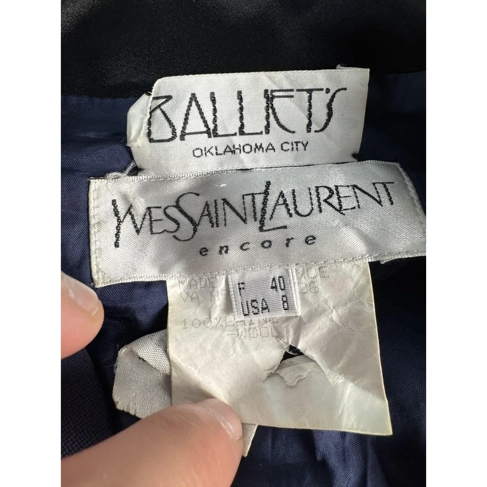 Vintage Yves Saint Laurent Blazer Womens 8 Navy Wool Collar Made France 90s